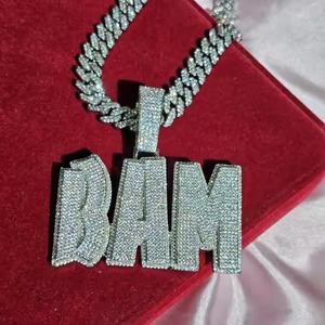 Comprar Full Iced Out Custom 925 Collar de pedantes de plata Hip Hop Joyería Collares colgantes personalizados con cadena cubana Jay Nombre - Product Image 5