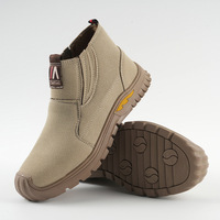 Sepatu Keselamatan Kulit Pria GM Khaki High-Top Anti-Panas Tahan Air Pelindung Jari Kaki Baja Anti-Benturan untuk Bengkel Konstruksi Cina