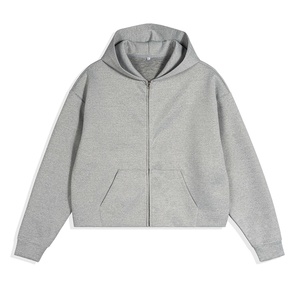 Vêtements pour hommes |   Sweat à capuche court zippé pour homme, coupe carrée, automne et hiver, sweat à capuche tricoté en tissu air-layer de haute qualité - Product Image 1
