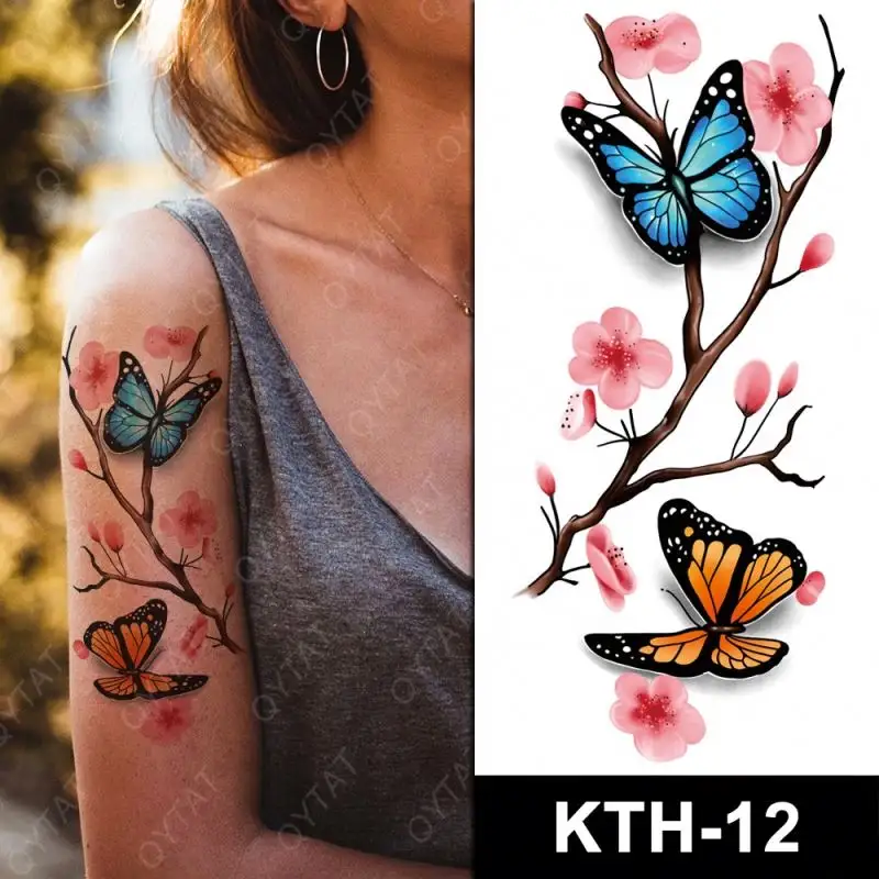 Damen sexy schöne Designs wasserdichte 3D-Zwischenaufkleber Tattoo Schmetterlinge und Blumen