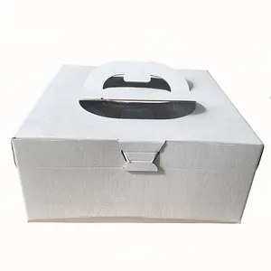 批发瓦楞纸箱28 * 28厘米便携式白色生日蛋糕包装盒带手柄