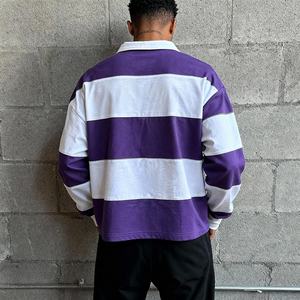 QIANSHI Camicia Oversize Vintage con Ricami a Righe, Maniche Lunghe, Stile Rugby, Personalizzabile, Streetwear da <span class=keywords><strong>Uomo</strong></span> - Product Image 3