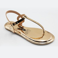 Sandales plates d'été en cuir PU couleur or rose pour femmes et dames, style mule et sandale à talons bas - Samdalia