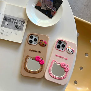 Funda de teléfono móvil suave de silicona KT CAT a la moda <span class=keywords><strong>con</strong></span> un espejo, funda de teléfono móvil anticaída de dibujos animados bonitos para IPhone16 15 14promax - Product Image 1