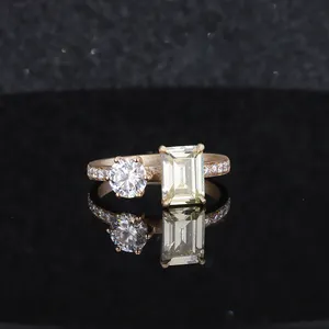 特殊风格9k金色环合成碳硅石结婚戒指