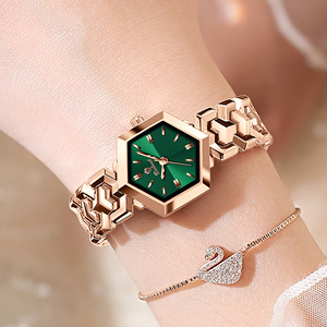 Binbond Women's Octagonal Quartz Watch Rose Gold Green Dial Stainless Steel <b>Bracelet</b> Waterproof Analog N277 - Product Image 2