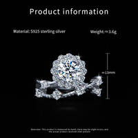 Cincin Tunangan Pernikahan Romantis untuk Wanita, Desain Unik Perak S925 Motif Bunga Rambat Bertabur Moissanite 1 Karat, Siap Kirim