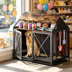Meilleure Vente : Cage pour Grand <span class=keywords><strong>Chien</strong></span> Style Maison avec Grand Rangement, Maison Robuste pour <span class=keywords><strong>Chien</strong></span> avec Deux Portes et Bols - Product Image 1