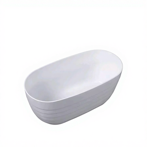 Bañera Moderna Independiente de Superficie Sólida Acrílica con Diseño de Ondas Verticales Elevadas, Reposabrazos de Masaje Combinados para Remojo en Hoteles - Product Image 4