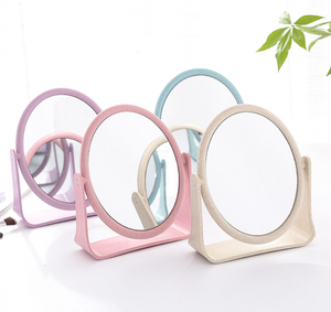 Miroir cosmétique rond de style salon personnel en ABS double face en paille de blé en gros - Product Image 3