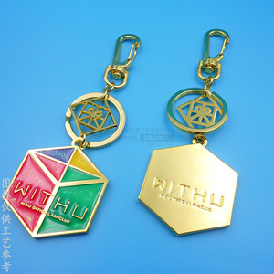 Porte-clés en métal émaillé pailleté, forme irrégulière, imitation or, cadeau d'affaires, pendentif en alliage avec logo - Product Image 3