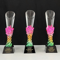 Trophée en Résine de Cristal Trophée Étoile de Verre Cylindre Coloré avec Or Argent Cuivre Oreille de Blé Design Étoile Décoration MH-N358