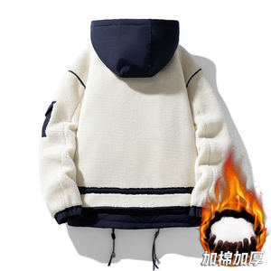 Chaqueta polar personalizada con logotipo para hombre, abrigo de invierno informal con forro de terciopelo, abrigo cálido con combinación de colores. - Product Image 5