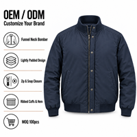 Blouson Bomber Homme Col Montant Bleu Marine avec Fermeture Éclair et Boutons-Pression, Doublure Matelassée Légèrement Rembourrée, Poignets et Ourlet Côtelés, Manteau Décontracté d'Hiver – Vente en Gros