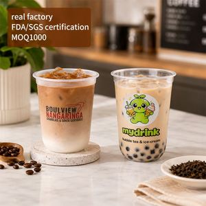 แก้วน้ำพลาสติก PP ใช้แล้วทิ้ง สำหรับสำนักงาน ขนาด 12oz 16oz ปากแก้ว 90 มม.  รับสกรีนโลโก้ ป้องกันการรั่วซึม เหมาะสำหรับกาแฟเย็นแบบนำกลับบ้าน - Product Image 1