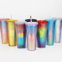 Gobelet à eau en plastique moderne le plus populaire, 16 oz, 22 oz, 24 oz, sans BPA, double paroi, verres, gobelet à durian avec paille pour le camping