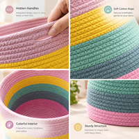 Panier de rangement arc-en-ciel en corde de coton tressée pour jouets, animaux en peluche, livres, vêtements, essentiels pour bébé, salle de jeux, chambre d'enfant
