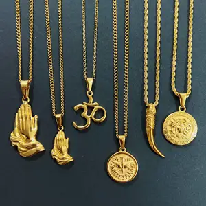 Ciondolo a mano in preghiera Vintage simbolo Yoga ciondolo Om gioielli in acciaio inossidabile Medusa spirito santo colomba fascino Punk corno collana dente