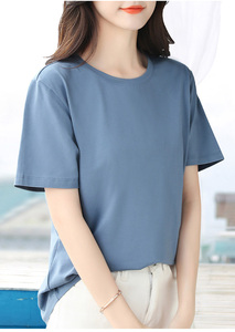 T-shirts décontractés pour femmes, col rond, coupe ample, impression personnalisée, 95% coton, 5% élasthanne, t-shirts unis et simples - Product Image 3