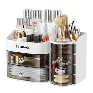 Organisateur de maquillage de comptoir de vanité avec plateau à bijoux rotatif à 4 niveaux <span class=keywords><strong>Commode</strong></span> <span class=keywords><strong>2</strong></span> <span class=keywords><strong>tiroirs</strong></span> Boîte de rangement cosmétique Présentoir de soins de la peau - Product Image 6