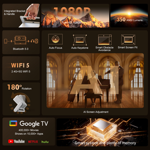 Projecteur vidéo intelligent pour cinéma maison LED avec mise au point automatique et correction automatique de la distorsion, résolution native 1080p, pour chambre d'hôtel, avec fonction zoom - Product Image 4