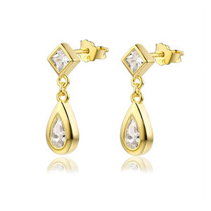 เครื่องประดับ CZ แบบแฟชั่นสำหรับผู้หญิงต่างหูลูกแพร์ชุบเงินแท้925 - Product Image 1