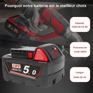 <span class=keywords><strong>Batterie</strong></span> Li-ion de remplacement <span class=keywords><strong>M18</strong></span> 18V 4.0Ah 5.0Ah 6.0Ah 9.0Ah 12.0Ah pour outils électriques Milwaukee 18V 48-11-1850 <span class=keywords><strong>Batterie</strong></span> au lithium 18V - Product Image 5