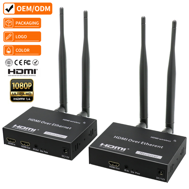 1080P 60Hz 2.4G 5.8GHz Wireless HDMI Extender 200m Transmitter Receiver Kit with IR Remote & Local Loop-out for PC Projector