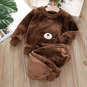 <span class=keywords><strong>Pigiama</strong></span> in flanella di cotone con cartoni animati per bambini e bambine, in pile corallo ispessito, a maniche lunghe, adorabile set due pezzi con design a <span class=keywords><strong>gatto</strong></span> - Product Image 1