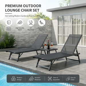 Silla de Playa <span class=keywords><strong>Plegable</strong></span> de Malla de PVC Resistente y Transpirable, <span class=keywords><strong>Tumbona</strong></span> Reclinable Multiposición para el Borde de la Piscina - Product Image 5