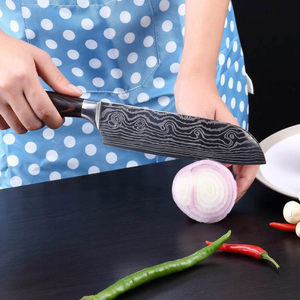 1 oscuro Pakka mango de madera de impresión láser Damasco patrón 7Cr hoja de acero 7 pulgadas estilo japonés cuchillo <span class=keywords><strong>Santoku</strong></span> - Product Image 2