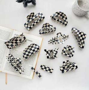Pinza para el pelo creativa de acetato con diseño de tablero de ajedrez, accesorio de moda para el cabello de mujer, pinzas para el pelo estilo gorra de camionero - Product Image 4