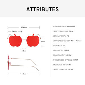Gafas de sol sin montura con forma de manzana, diseño único, redondas y pequeñas, divertidas, de lujo, para fiestas y bailes de Graduación - Product Image 6