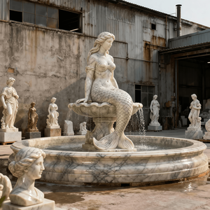 Maßgefertigte Moderne Marmor-Meerjungfrau-Statue Handgeschnitzter Stein-Fischbrunnen Garten-Wasserspiel-Skulptur Langlebig Umweltfreundlich - Product Image 2