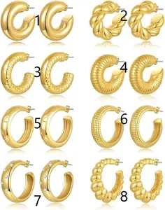 Wholesale Fashion 30mm Alloy Chunky Silver Gold Lightweight Earrings For Women Jewelry Hoop Huggie Ear Stud