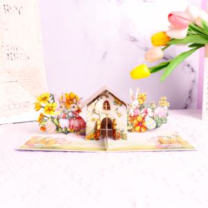 Trang trí máy tính để bàn tinh tế Quà Tặng Thiệp chúc mừng phục sinh Dễ Thương Thỏ gia đình động vật mở gần 3D thẻ bật lên - Product Image 2
