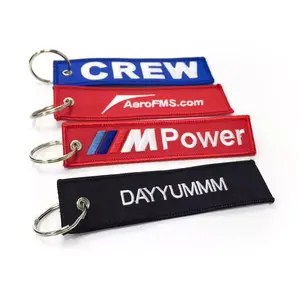 Personalized Custom Logo Embroidery Fabric Airplane Woven Key Tag Jet Tag Fabric Embroidery Woven Keychain