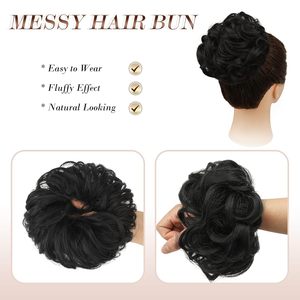 Chignon désordonné, pièce de cheveux, grand élastique ondulé bouclé, extensions de queue de cheval, chignon synthétique, femme, noir naturel - Product Image 3