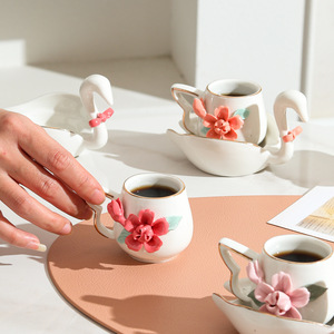 Creative Swan <b>Ceramic</b> Coffee <b>Cup</b> Saucer Set 300ml Capacity Hand-Pinched Flower Design for Home Afternoon Tea Espresso Drinkware - Product Image 3