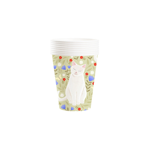 DAMAI Nuevo Juego de Platos, Vasos y Servilletas Desechables de Papel con Diseño de Gato Blanco y Ondas Verdes - Product Image 3