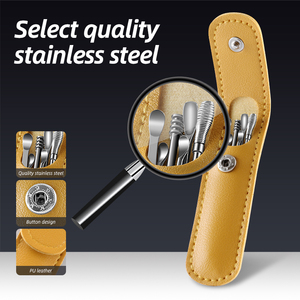 6 Piece 6in1 Stainless Steel Reusable <b>Ear</b> Scoop Set Portable <b>Ear</b> Wax Removal Kit Leather Case Keychain Tool for Adults Children - Product Image 6