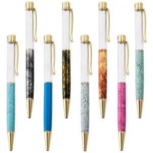 Hot Selling Fashion Marmer Kleuren Lege Vat Diy Pen Herbarium Crystal Drijfzand Glitter Drijvende 3D Metalen Pen Voor Diy