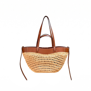 Nuova Borsa Tote da Donna di Design <span class=keywords><strong>in</strong></span> Vera Pelle Intrecciata <span class=keywords><strong>in</strong></span> <span class=keywords><strong>Rafia</strong></span> Grande Capacità con Fodera <span class=keywords><strong>in</strong></span> Poliestere - Collezione 2026 - Product Image 1