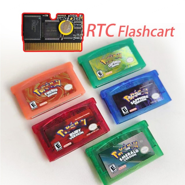 RTC Flashcart Double IC Sapphire Emerald Ruby Firered Leafgreen Replacement Metallic Holographic Game Cartridge for GBA SP
