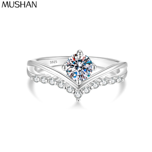 Anello in Argento Sterling 925 Marca MuShan, Moissanite Colore <span class=keywords><strong>D</strong></span>, Anello di Laurea per Innamorati, Placcato in Oro 18K, Brevetto MST - Product Image 1