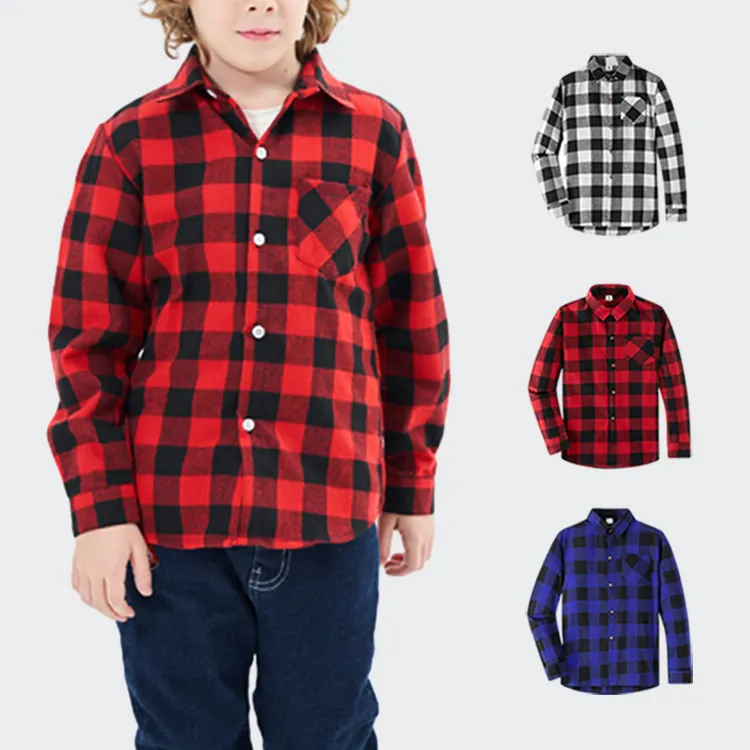 Christmas Custom Toddler Button Down Flannel Shirts Red And Black Plaid Shirts Long Sleeve Casual Kids Boy Flannel Shirts