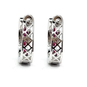 Boucles d'oreilles créoles OEM en or blanc massif 18 carats avec diamants et rubis véritables, de haute qualité et fiables, pour femme - Cadeau de mariage, fête - Product Image 3