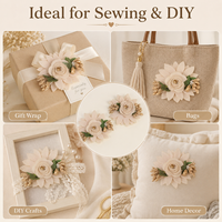 Applique florale 3D Champagne avec fleurs brodées et perles dorées à coudre pour robe de mariée, coiffure et projets DIY