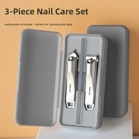 Kit de toilettage compact 3 pièces en acier inoxydable Travel Ready avec lime à ongles nano, gris, pour hommes et femmes