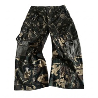 Jean cargo homme DIZNEW vert olive foncé camouflage double couche imprimé circuit totem multi-poches avec anneau en D, œillet, rivet et boucle croisée DIZNEW
